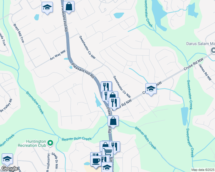 map of restaurants, bars, coffee shops, grocery stores, and more near 3588 McClaren Way in Lawrenceville