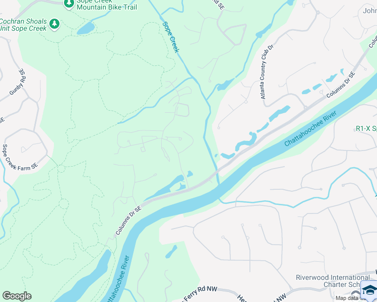 map of restaurants, bars, coffee shops, grocery stores, and more near 2062 River Heights Walk Southeast in Marietta