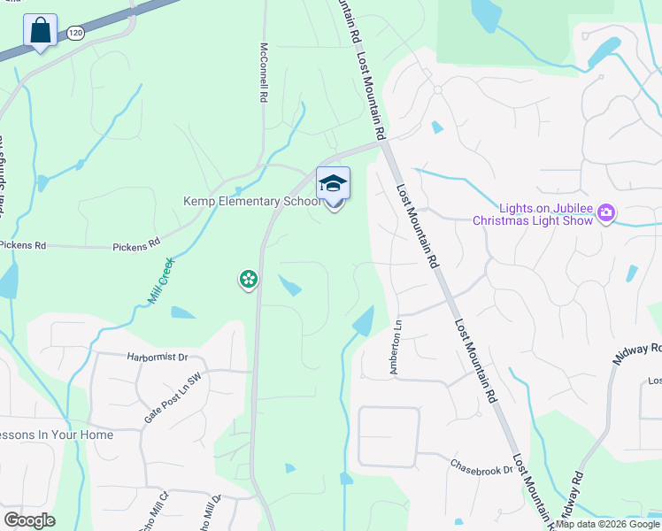 map of restaurants, bars, coffee shops, grocery stores, and more near 1083 Meadow Grass Lane in Powder Springs