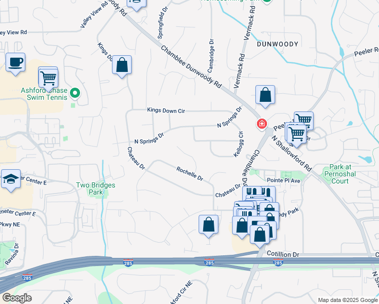 map of restaurants, bars, coffee shops, grocery stores, and more near 4493 Orleans Drive in Dunwoody
