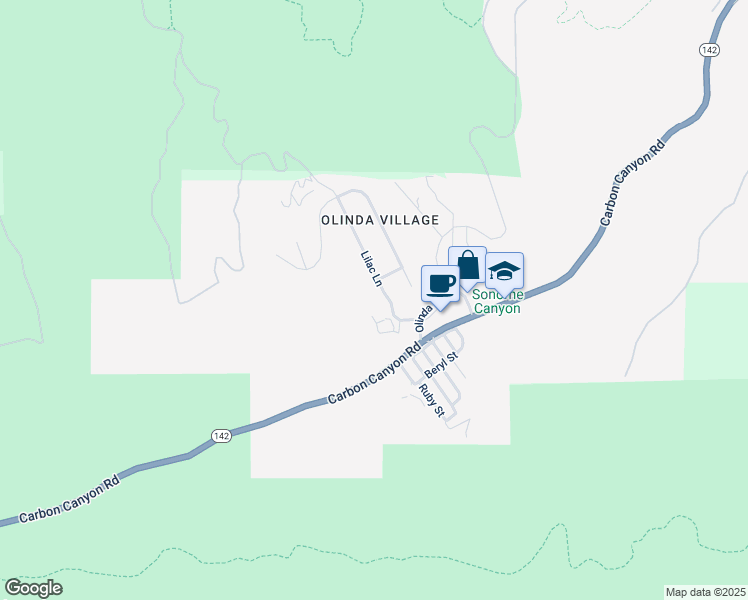 map of restaurants, bars, coffee shops, grocery stores, and more near 125 Lilac Lane in Brea