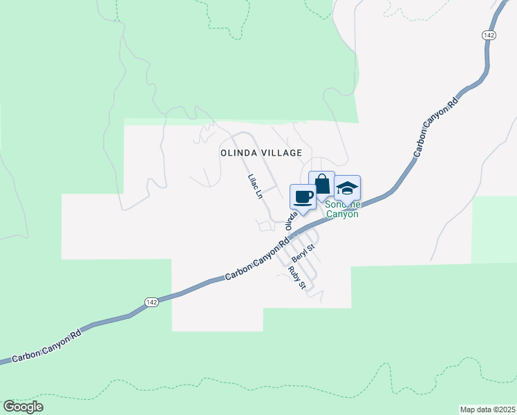 map of restaurants, bars, coffee shops, grocery stores, and more near 125 Lilac Lane in Brea