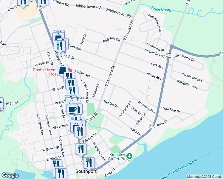 map of restaurants, bars, coffee shops, grocery stores, and more near 417 Mitchell Street in Southport