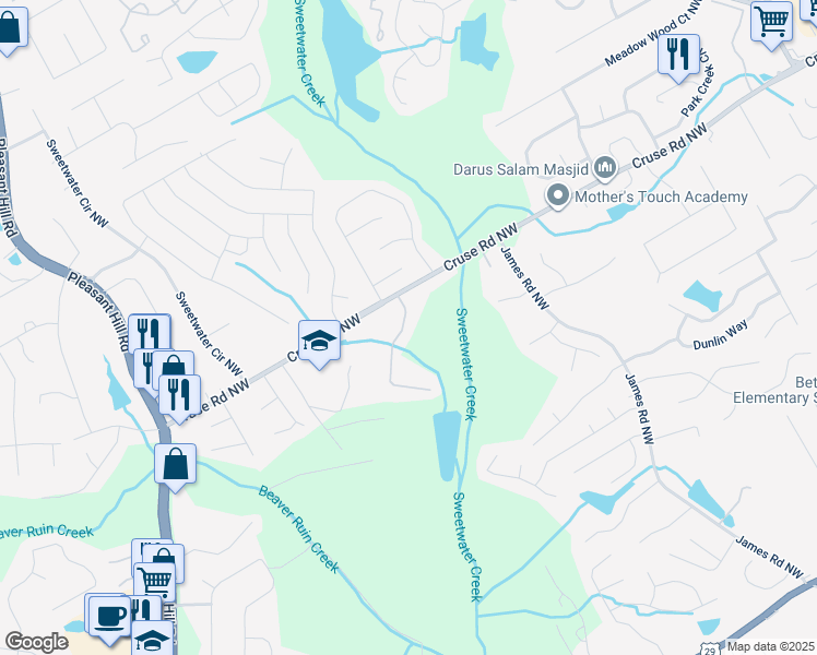 map of restaurants, bars, coffee shops, grocery stores, and more near 898 Stillwater Lane in Lawrenceville