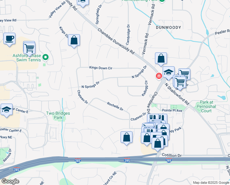 map of restaurants, bars, coffee shops, grocery stores, and more near 4493 Orleans Drive in Dunwoody