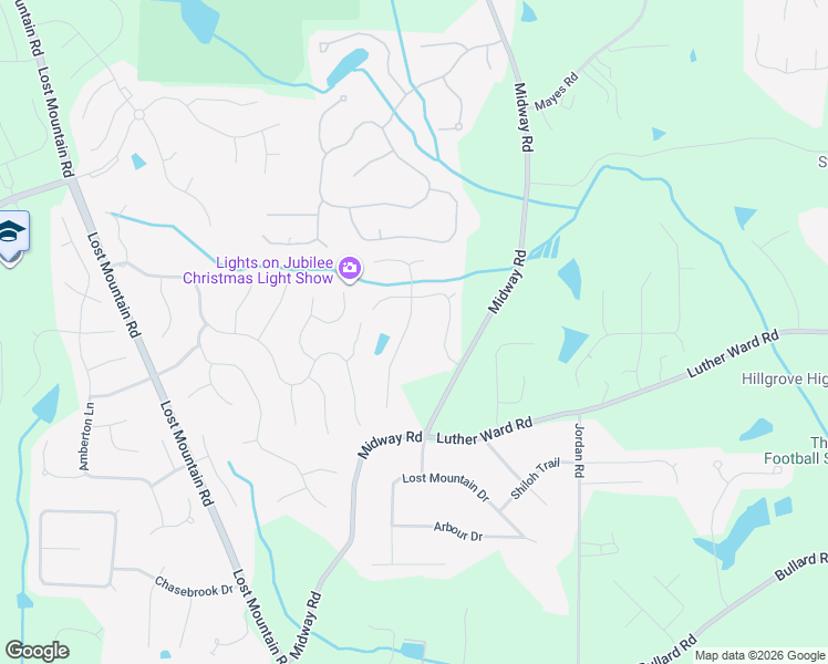 map of restaurants, bars, coffee shops, grocery stores, and more near 1150 Midway Road in Powder Springs