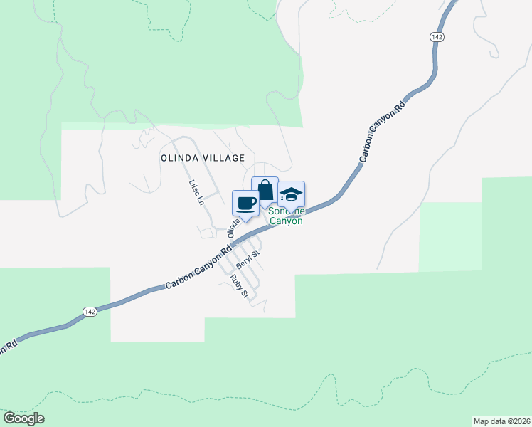 map of restaurants, bars, coffee shops, grocery stores, and more near 114 Olinda Drive in Brea