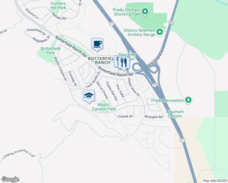 map of restaurants, bars, coffee shops, grocery stores, and more near 17929 Paseo Del Sol in Chino Hills