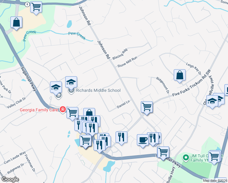 map of restaurants, bars, coffee shops, grocery stores, and more near 344 Agnes Court in Lawrenceville