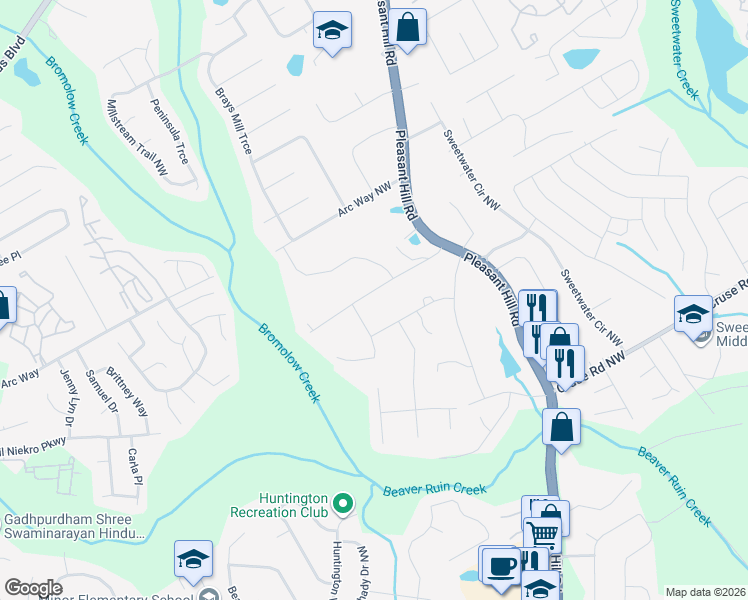 map of restaurants, bars, coffee shops, grocery stores, and more near 3806 Green Bay Drive Northwest in Lawrenceville