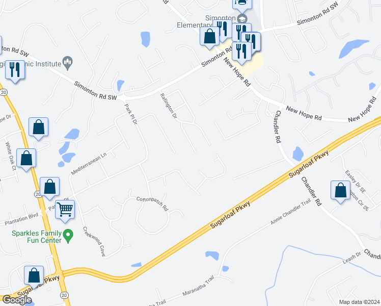 map of restaurants, bars, coffee shops, grocery stores, and more near 1101 Ludwick Way in Lawrenceville