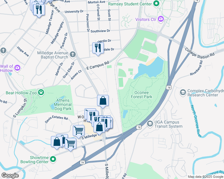 map of restaurants, bars, coffee shops, grocery stores, and more near in Athens