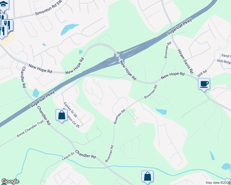 map of restaurants, bars, coffee shops, grocery stores, and more near 1284 Amanda Jill Court in Lawrenceville