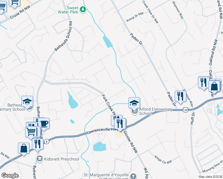 map of restaurants, bars, coffee shops, grocery stores, and more near 482 Desmond Drive Northwest in Lawrenceville