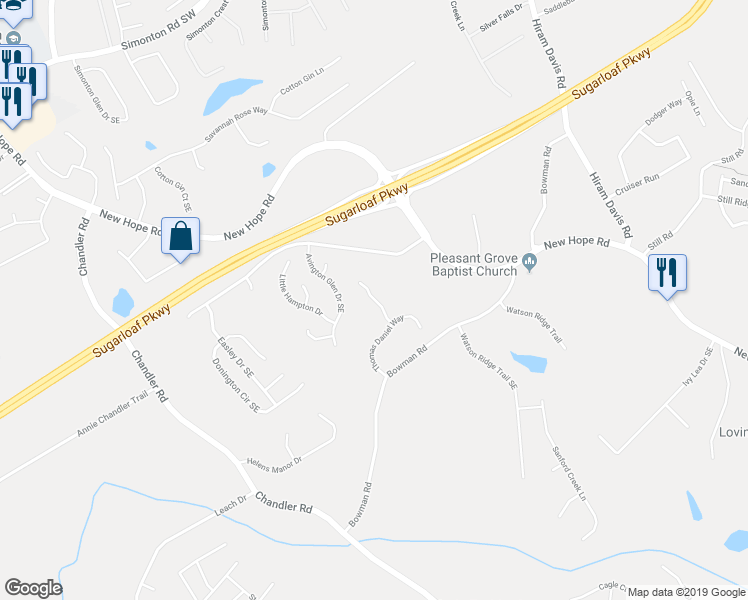 map of restaurants, bars, coffee shops, grocery stores, and more near 1284 Amanda Jill Court in Lawrenceville