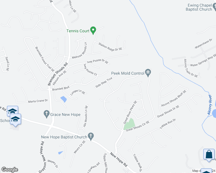 map of restaurants, bars, coffee shops, grocery stores, and more near 929 Rolling Branch Way Southeast in Lawrenceville