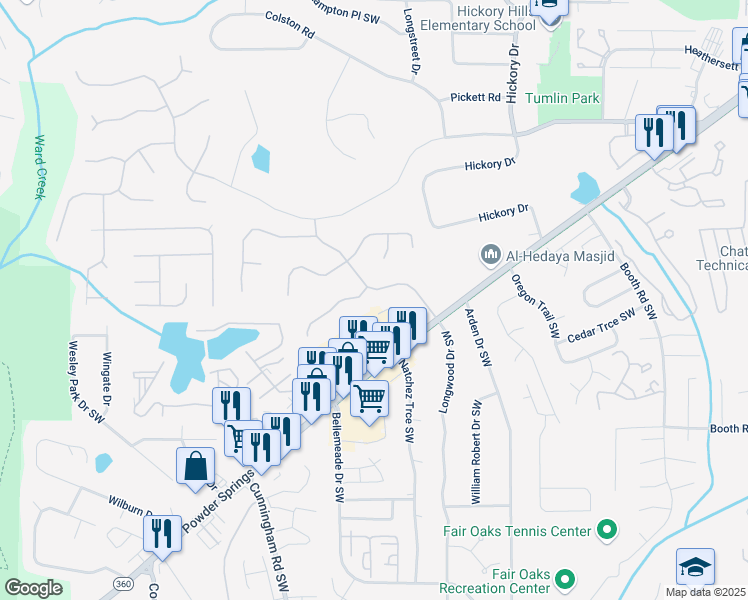 map of restaurants, bars, coffee shops, grocery stores, and more near 981 Laurel Springs Lane Southwest in Marietta