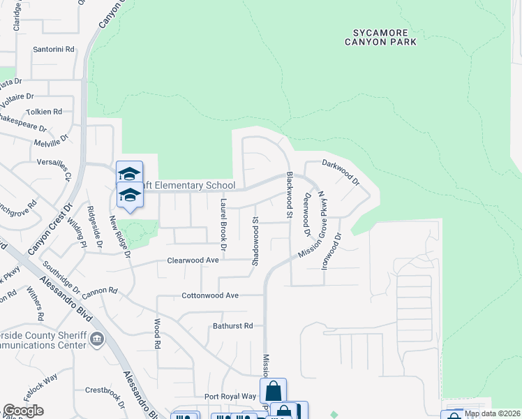 map of restaurants, bars, coffee shops, grocery stores, and more near 274 Magnolia Glen Drive in Riverside