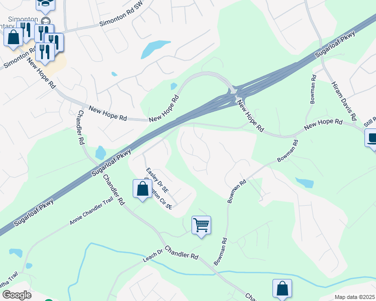 map of restaurants, bars, coffee shops, grocery stores, and more near 1324 Little Hampton Drive in Lawrenceville