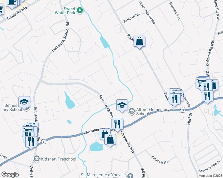 map of restaurants, bars, coffee shops, grocery stores, and more near 472 Desmond Drive Northwest in Lawrenceville