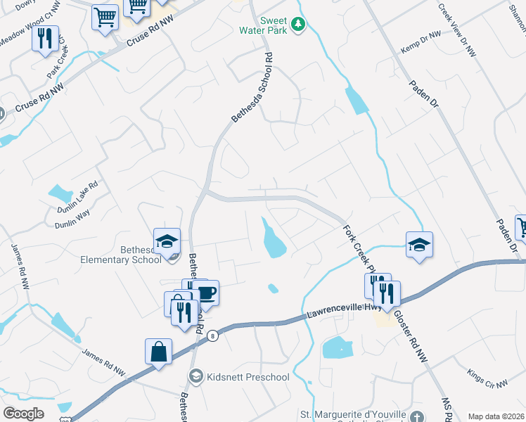 map of restaurants, bars, coffee shops, grocery stores, and more near 642 Autumn Shore Drive in Lawrenceville