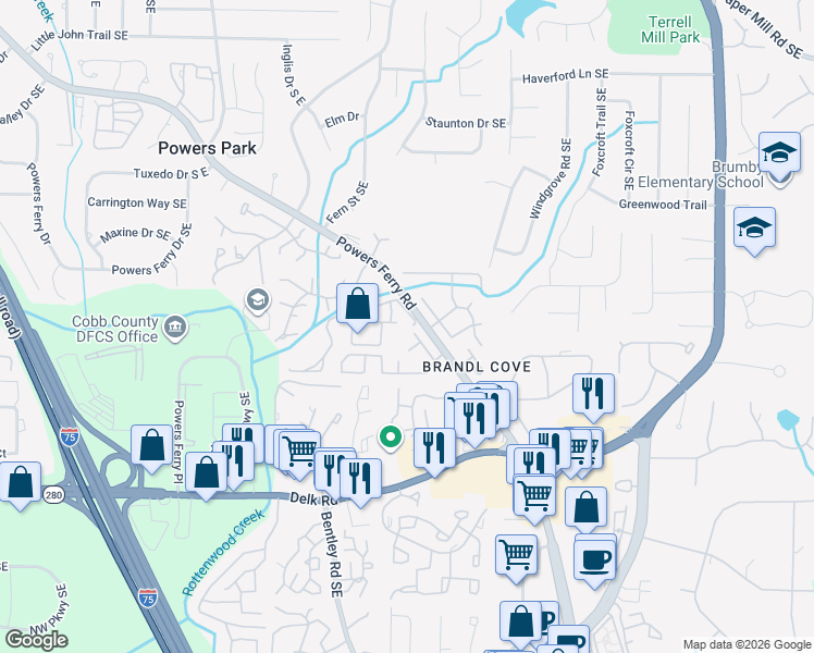 map of restaurants, bars, coffee shops, grocery stores, and more near in Marietta