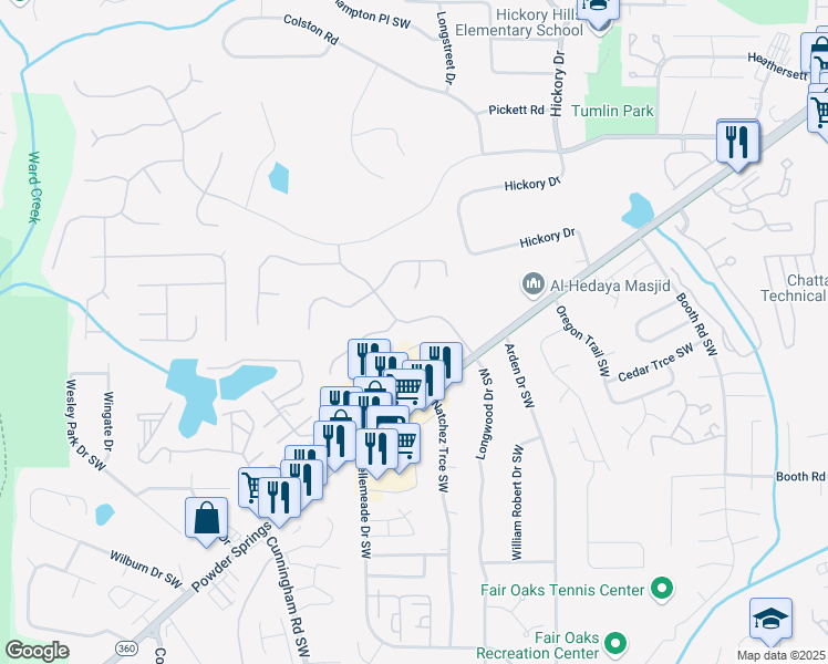 map of restaurants, bars, coffee shops, grocery stores, and more near 985 Laurel Springs Lane Southwest in Marietta