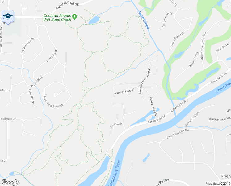 map of restaurants, bars, coffee shops, grocery stores, and more near 1503 Riverview Drive in Marietta