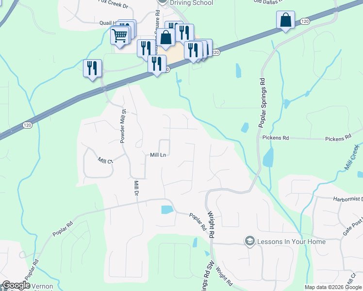 map of restaurants, bars, coffee shops, grocery stores, and more near 2 Spring Brooke Trail in Dallas