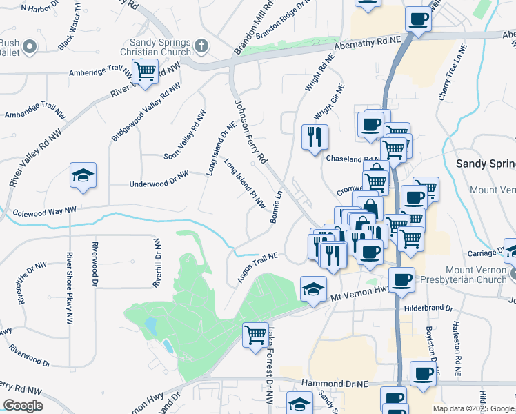 map of restaurants, bars, coffee shops, grocery stores, and more near 6385 Long Island Drive in Atlanta