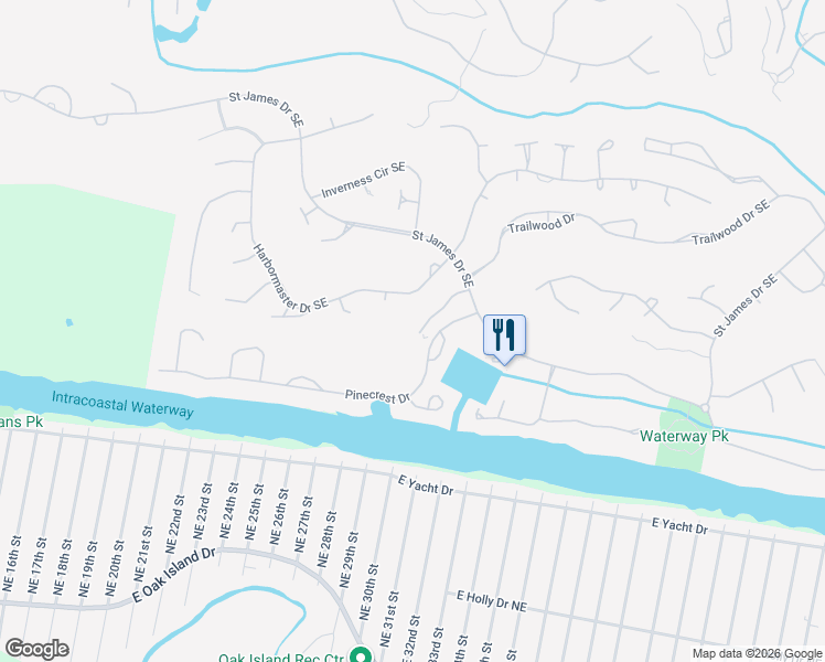 map of restaurants, bars, coffee shops, grocery stores, and more near 2783 Harbormaster Drive Southeast in Southport