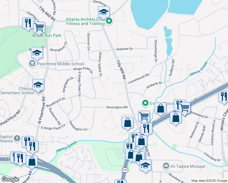 map of restaurants, bars, coffee shops, grocery stores, and more near 2487 Madison Cmns in Atlanta
