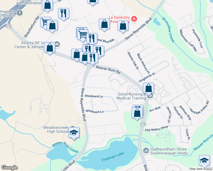 map of restaurants, bars, coffee shops, grocery stores, and more near 4343 Redgate Road in Norcross