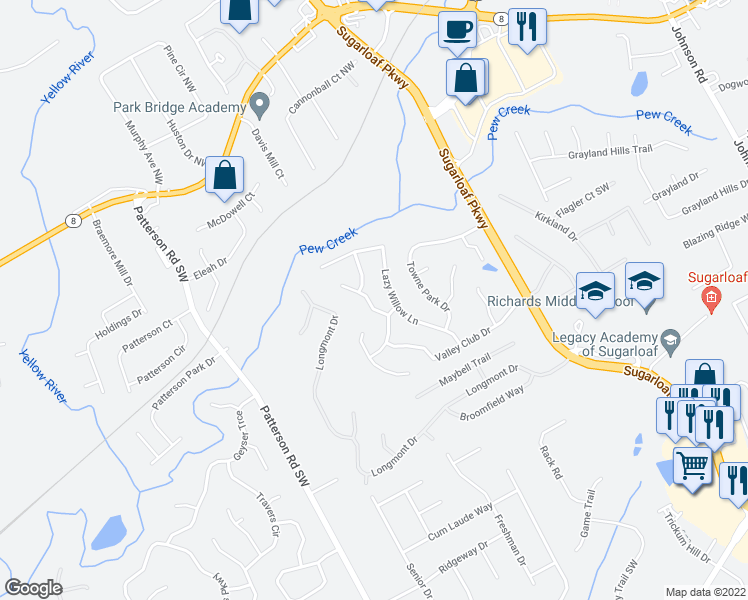 map of restaurants, bars, coffee shops, grocery stores, and more near 94 Rosemary Place in Lawrenceville