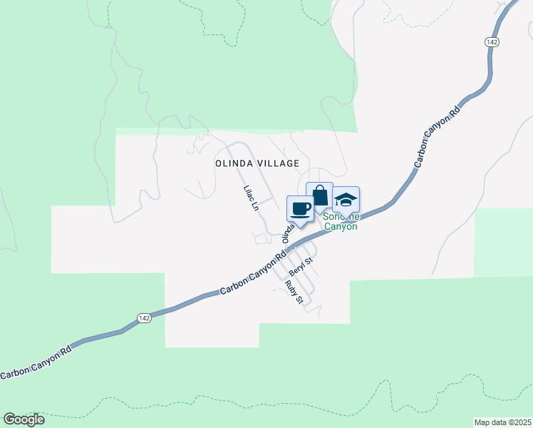 map of restaurants, bars, coffee shops, grocery stores, and more near 130 Mariposa Way in Brea