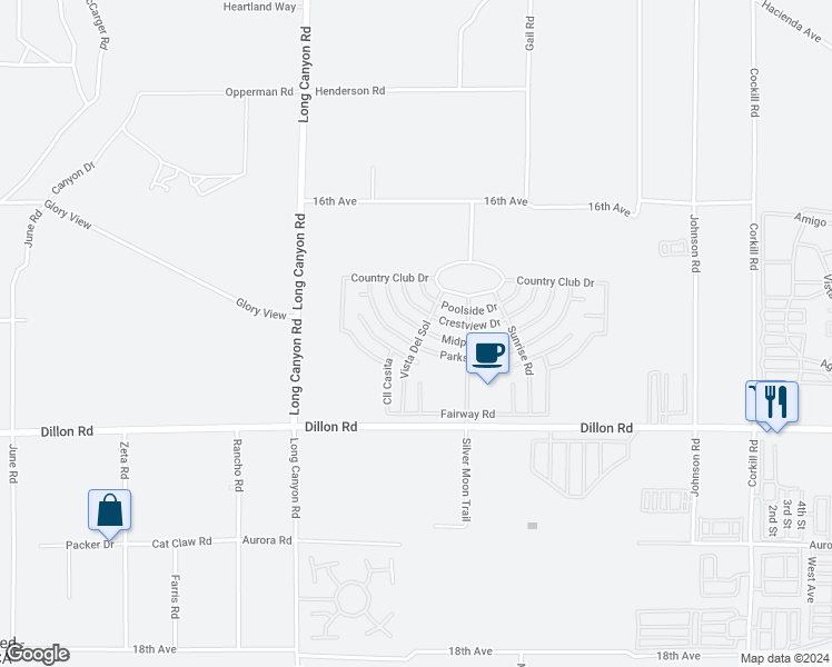 map of restaurants, bars, coffee shops, grocery stores, and more near 16221 Vista Del Sol in Desert Hot Springs