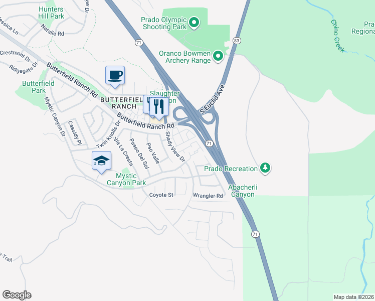 map of restaurants, bars, coffee shops, grocery stores, and more near 6631 Laurelton Lane in Chino Hills