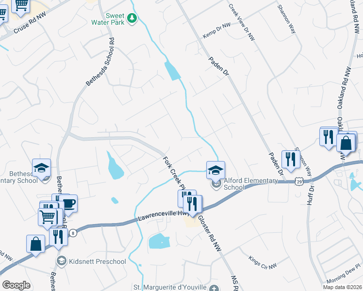 map of restaurants, bars, coffee shops, grocery stores, and more near 472 Desmond Drive Northwest in Lawrenceville