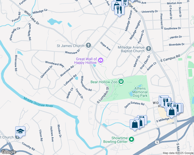 map of restaurants, bars, coffee shops, grocery stores, and more near in Athens