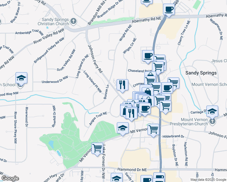 map of restaurants, bars, coffee shops, grocery stores, and more near 39 Johnson Ferry Road in Sandy Springs