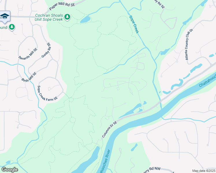 map of restaurants, bars, coffee shops, grocery stores, and more near 1501 Riverview Drive in Marietta