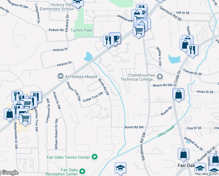 map of restaurants, bars, coffee shops, grocery stores, and more near 989 Brownstone Lane Southwest in Marietta