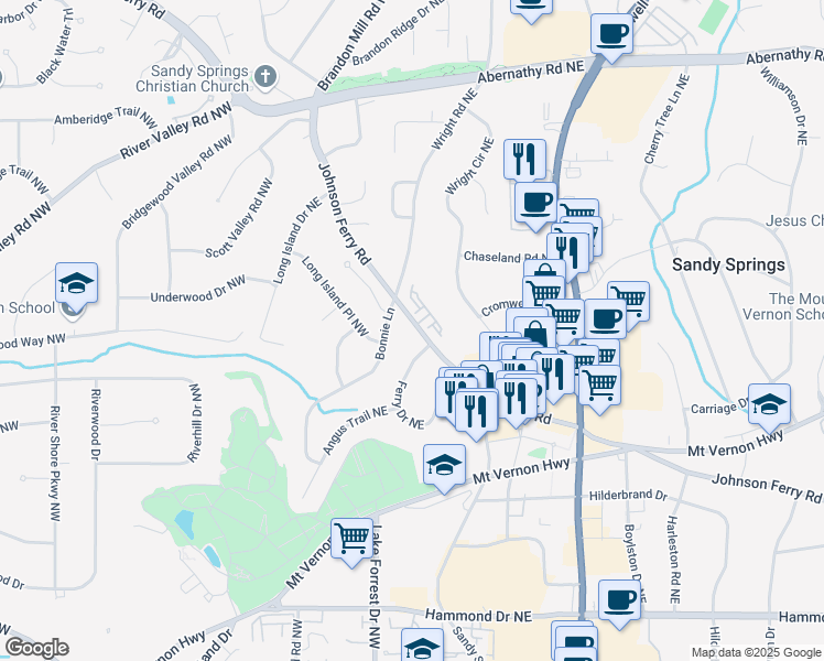 map of restaurants, bars, coffee shops, grocery stores, and more near 39 Johnson Ferry Road in Sandy Springs