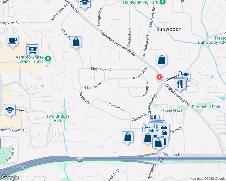 map of restaurants, bars, coffee shops, grocery stores, and more near 4513 Orleans Drive in Dunwoody