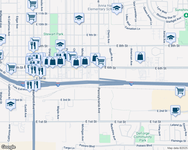 map of restaurants, bars, coffee shops, grocery stores, and more near 520 Massachusetts Avenue in Beaumont