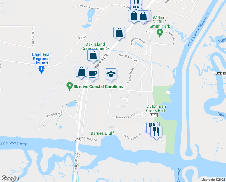 map of restaurants, bars, coffee shops, grocery stores, and more near 5249 Minnesota Drive Southeast in Southport
