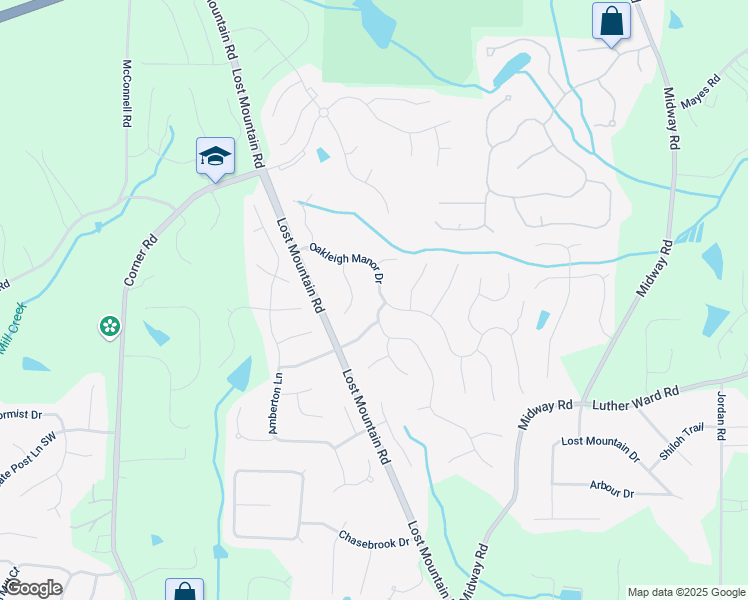map of restaurants, bars, coffee shops, grocery stores, and more near 4711 Oakleigh Manor Drive in Powder Springs