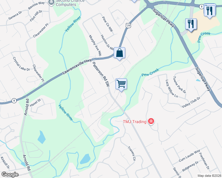 map of restaurants, bars, coffee shops, grocery stores, and more near 221 Mona Court in Lawrenceville