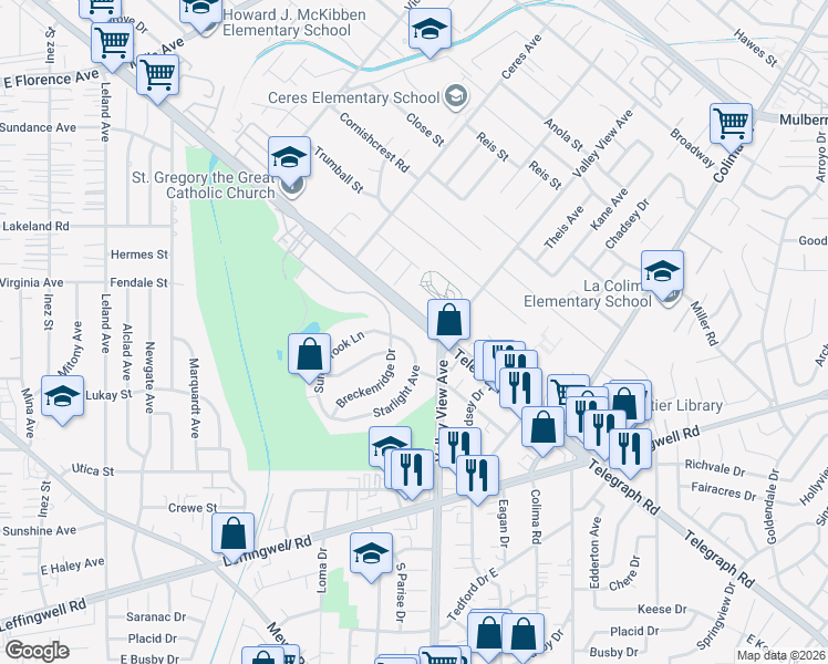 map of restaurants, bars, coffee shops, grocery stores, and more near 14173 Honeysuckle Lane in Whittier