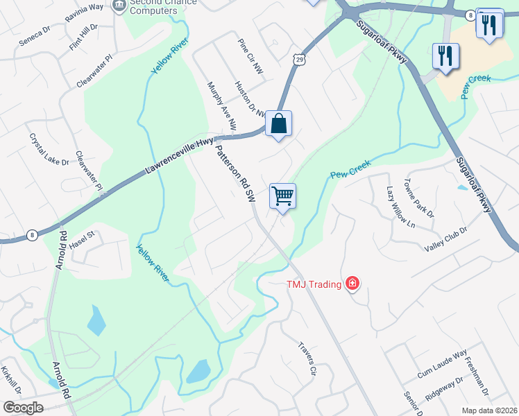 map of restaurants, bars, coffee shops, grocery stores, and more near 221 Mona Court in Lawrenceville